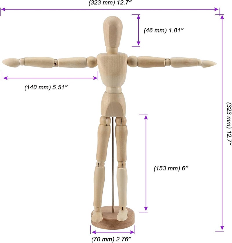 JOIKIT 4 Pack 12 Inch Wooden Artists Model, Wooden Art Mannequin Articulated Mannequin with Stand and Posable Body, Movable Wooden Manikin for Drawing The Human Figure - Image 2